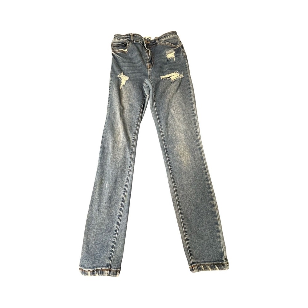 Wax Jean Denim Womens L Blue Distressed Ripped Stretch For Days Skinny Jeans
